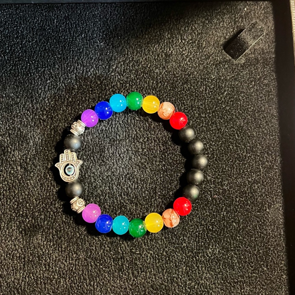Colorful Beaded Unisex Bracelet with Hamsa Charm